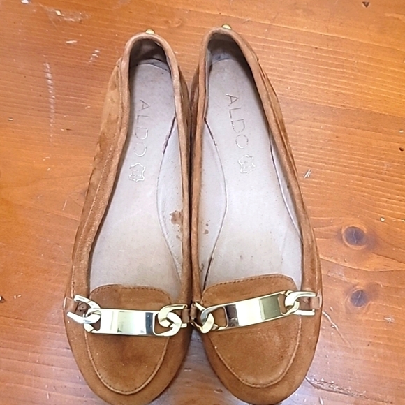 ALDO SUECE WOMEN'S FLAT LOAFERS WITH GOLD DETAILS AROUND THE SHOES IN BROWN SZ 7 - Picture 12 of 14
